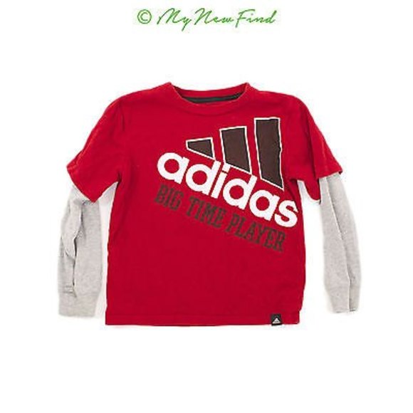Adidas Boys Go Big Sport Tee Top Size 6 Long Sleeve Red Gray EUC B41 - Picture 1 of 2